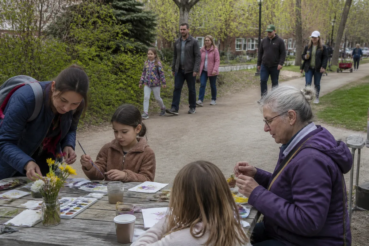 Groupe de voisins participant à une activité gratuite dans un parc municipal
