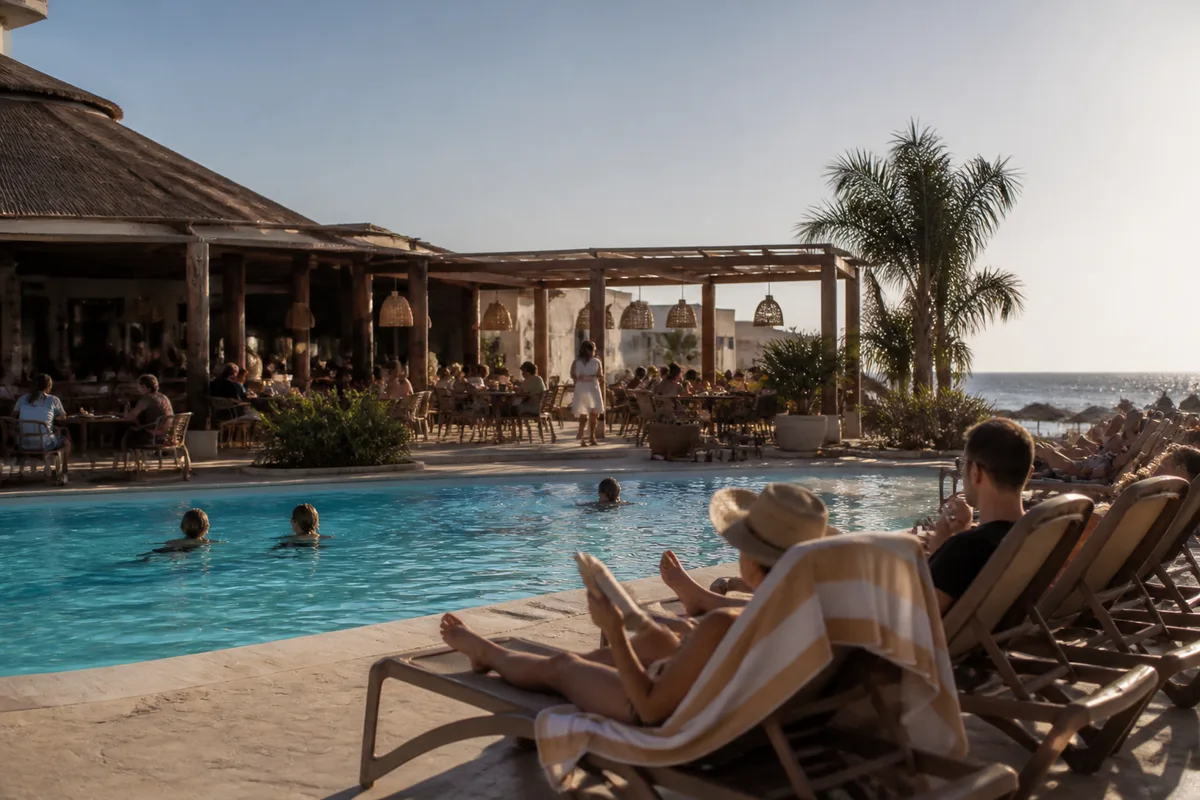 Club de vacances tout compris avec piscine, espace familial et voyageurs en séjour organisé